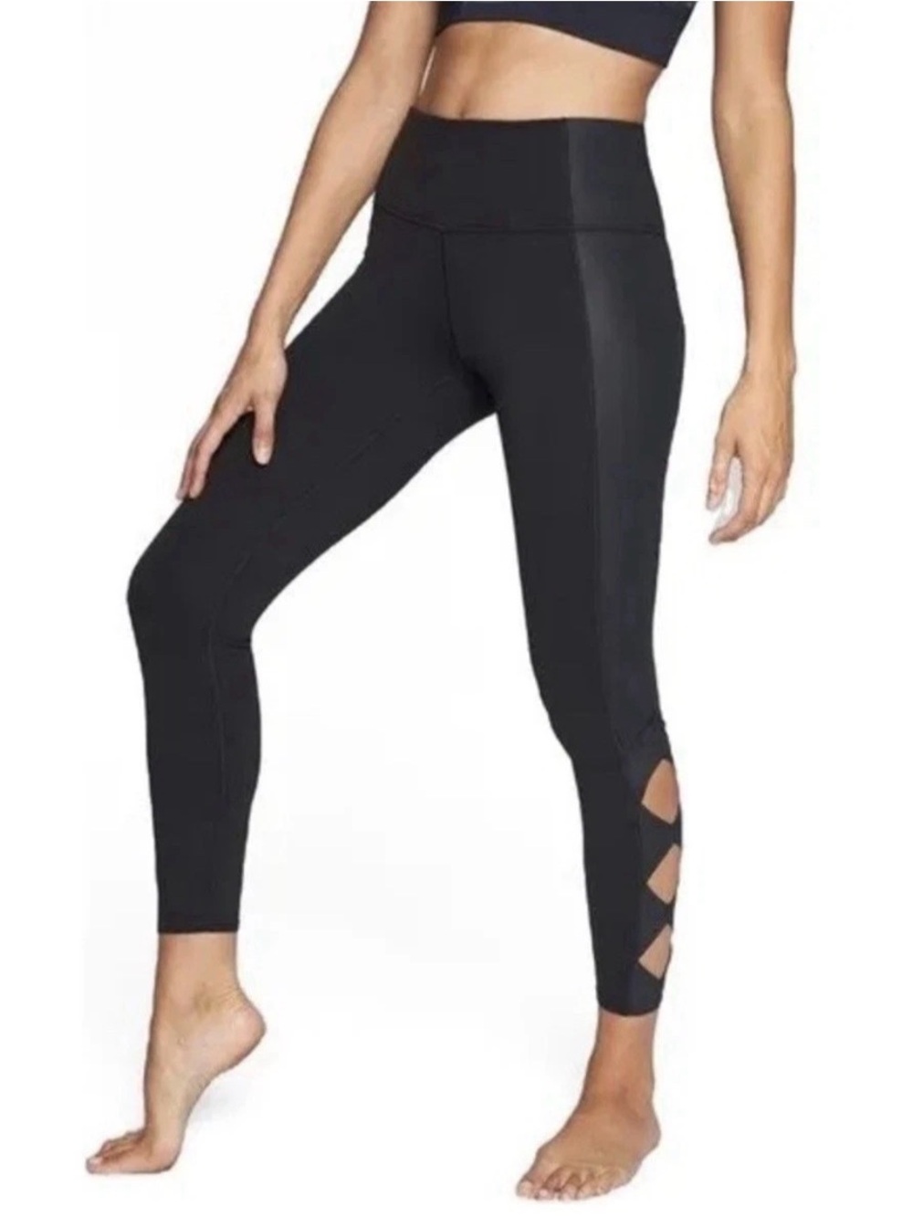 Athleta Cobra Tight Leggings Womens Small S Black Lattice Cutout Cropped